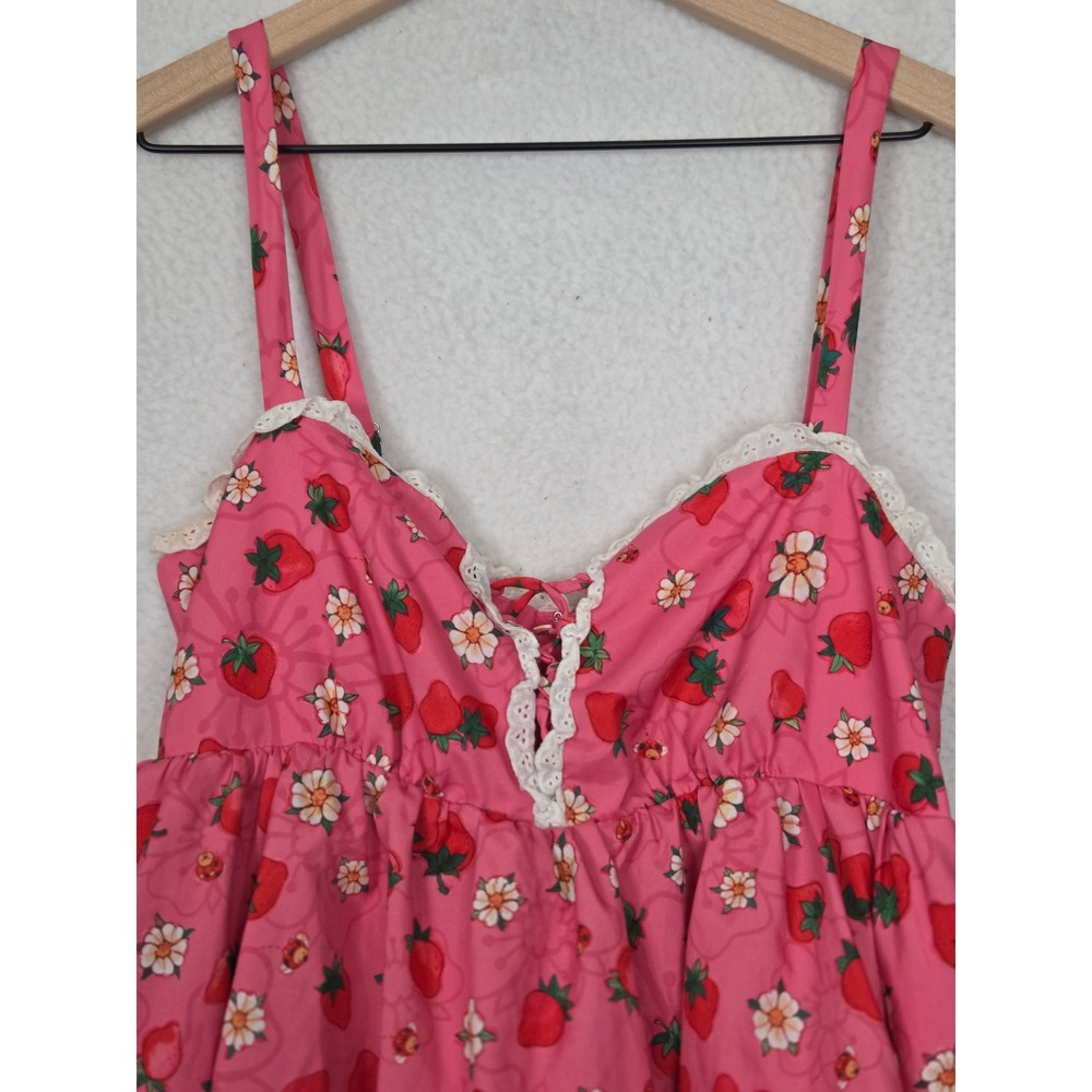 Dolls Kill x Strawberry Shortcake Pink Tiered Ruffle Mini Dress Eyelet Lace M - Picture 3 of 14